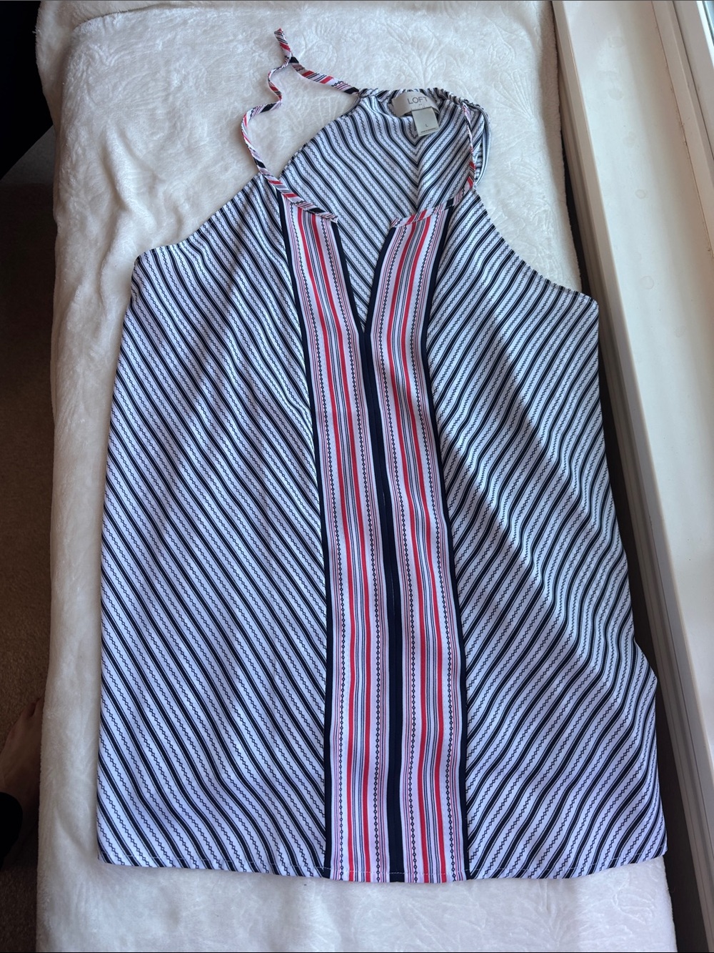 LOFT Striped Halter Tank in Navy, White & Pink